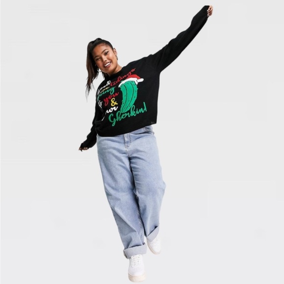 Threadbare Plus Christmas Gherkin Women's Knit Sweater In Black Size 14US - Picture 4 of 15